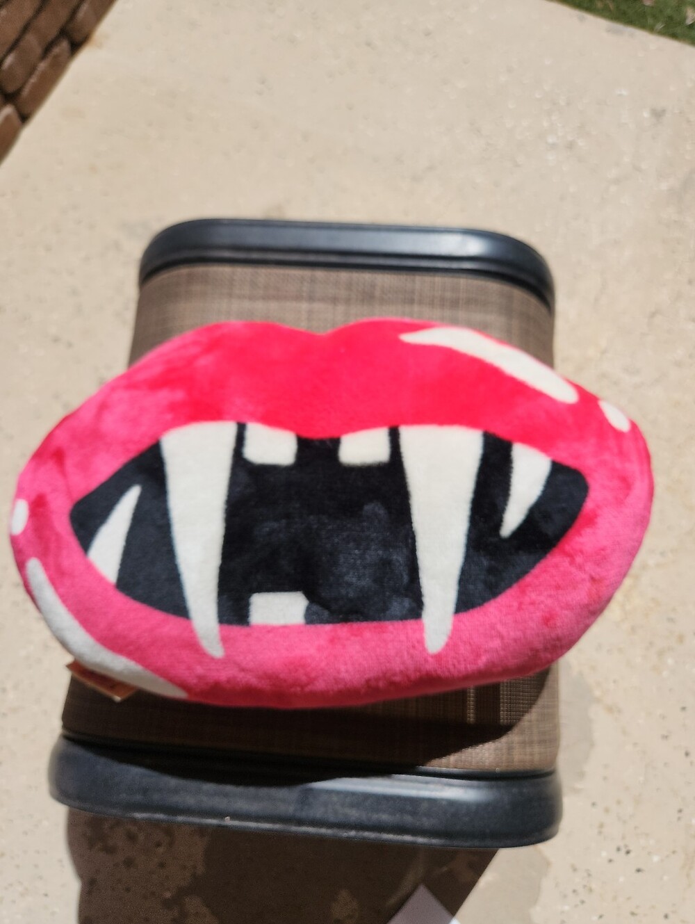 Plush Pink Vampire Lip Decorative Pillow